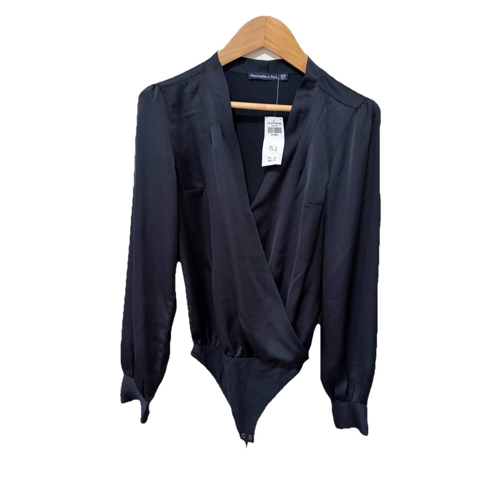 Abercrombie & Fitch Black‎ Satin Thong Long Sleeve Bodysuit XXS NWT